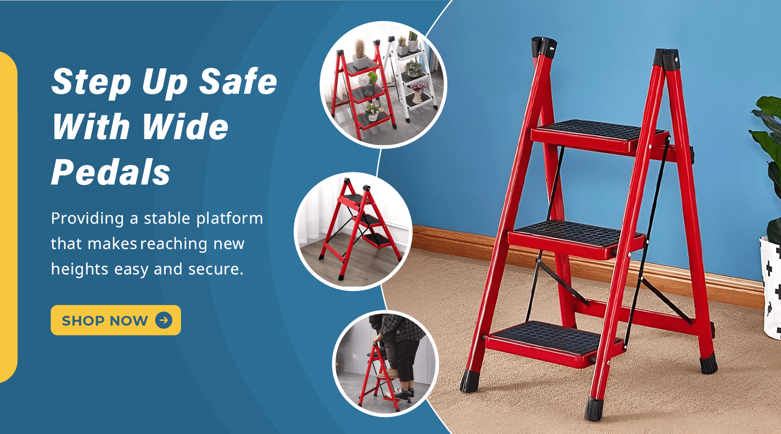 Foldable 3- Step Climbing Ladder with Wide Pedals _ Homesouq – Homesouq Online Shopping - Mobile Slider