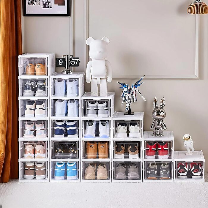 Foldable Shoe Organizer Stackable Shoe Box Collapsible Clear Shoe Storage
