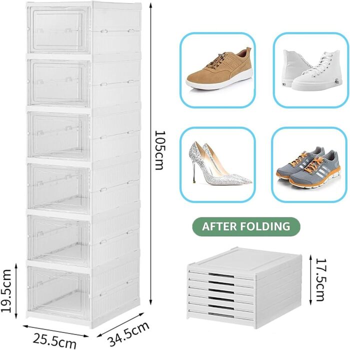 Foldable Shoe Organizer Stackable Shoe Box Collapsible Clear Shoe Storage Dimensions