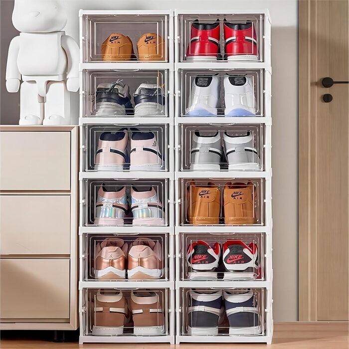 Foldable Shoe Organizer Stackable Shoe Box Collapsible Clear Shoe Storage Durable