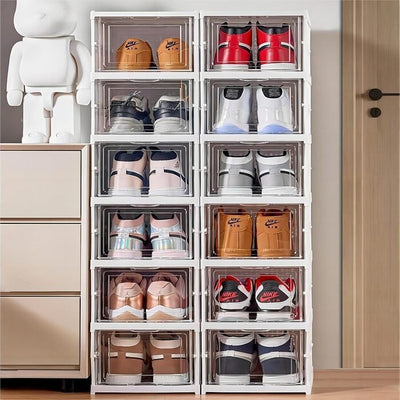 Foldable Shoe Organizer Stackable Shoe Box Collapsible Clear Shoe Storage Durable