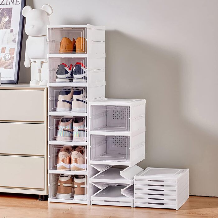 Foldable Shoe Organizer Stackable Shoe Box Collapsible Clear Shoe Storage Easy storage