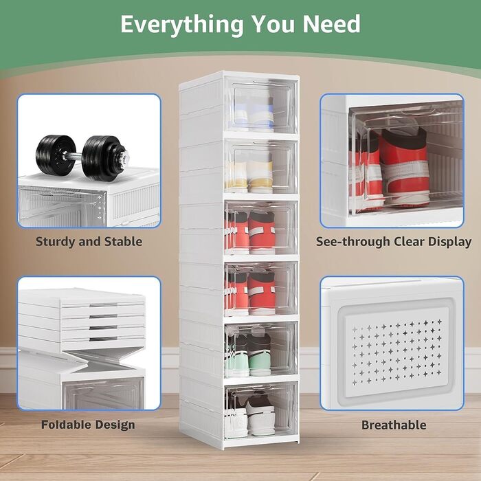 Foldable Shoe Organizer Stackable Shoe Box Collapsible Clear Shoe Storage Sturdy and stable