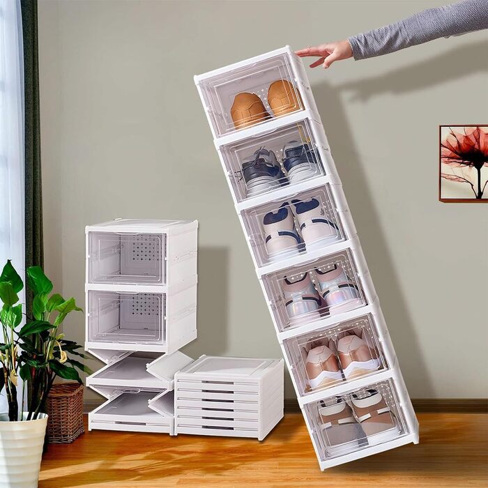 Foldable Shoe Organizer Stackable Shoe Box Collapsible Clear Shoe Storage Transparent and Accessible Door