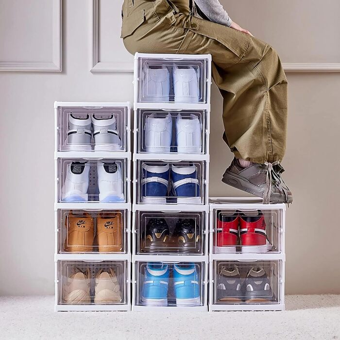 Foldable Shoe Organizer Stackable Shoe Box Collapsible Clear Shoe Storage easy installation