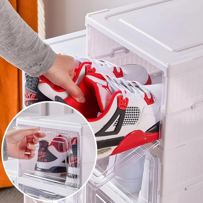 Foldable Shoe Organizer Stackable Shoe Box Collapsible Clear Shoe Storage easy to store
