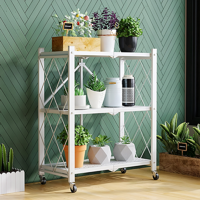 Foldable Storage Shelves with Wheels, Folding Metal Rack Shelving Unit