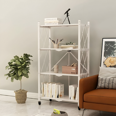 Foldable Storage Shelves with Wheels, Folding Metal Rack Shelving Unit 4 tier