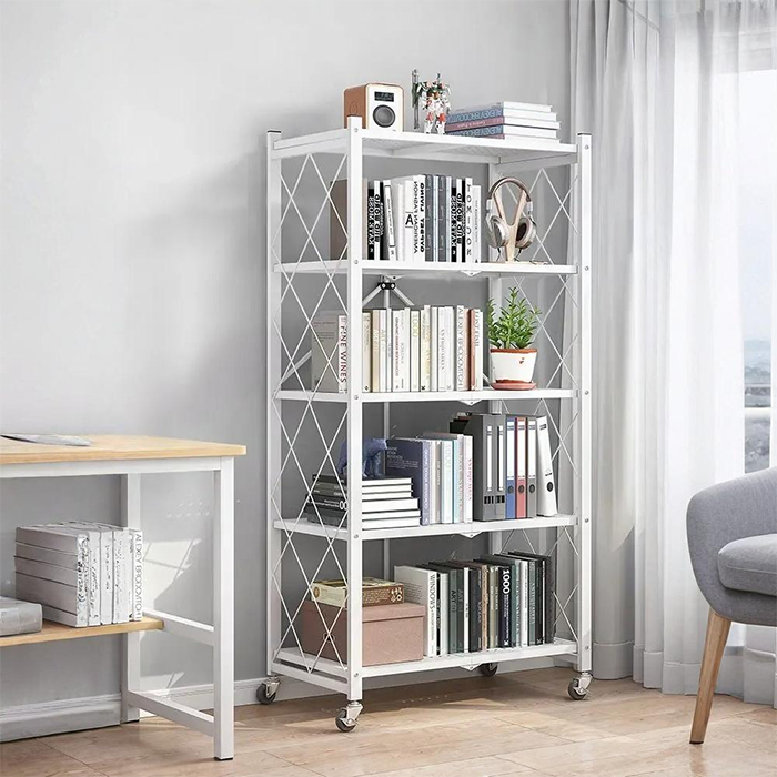 Foldable Storage Shelves with Wheels, Folding Metal Rack Shelving Unit 5 tier