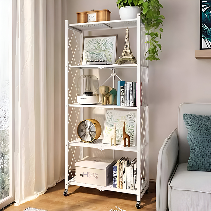 Foldable Storage Shelves with Wheels, Folding Metal Rack Shelving Unit, Heavy Duty