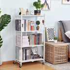 Foldable Storage Shelves with Wheels, Folding Metal Rack Shelving Unit for kitchen