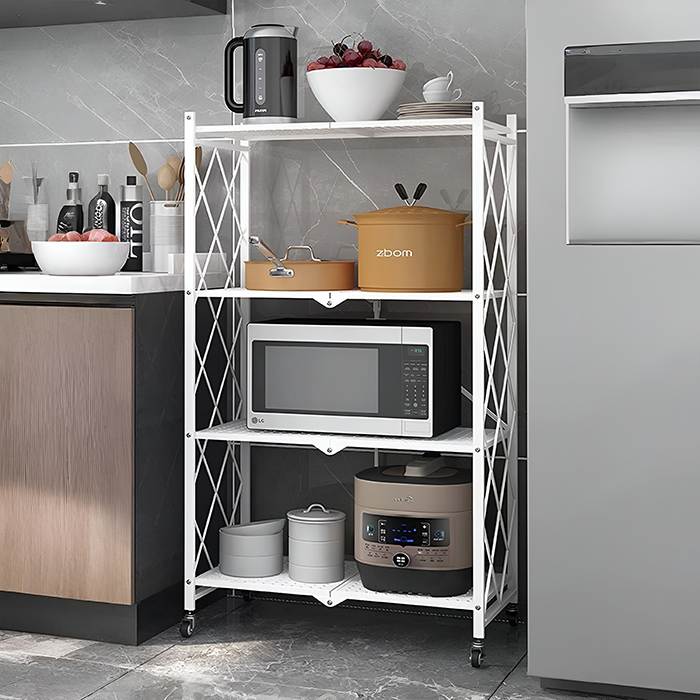 Foldable Storage Shelves with Wheels, Folding Metal Rack Shelving Unit no assembly