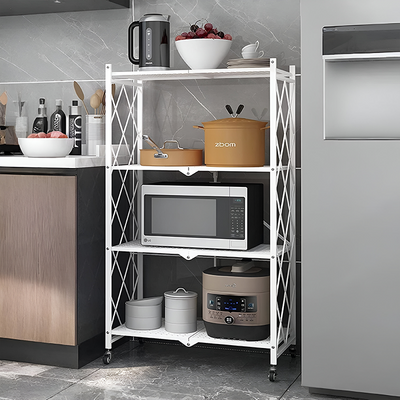 Foldable Storage Shelves with Wheels, Folding Metal Rack Shelving Unit no assembly