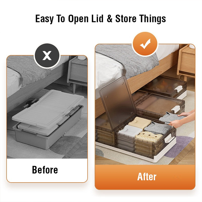 Foldable Under Bed Rolling Storage Organizer Container, Multi-purpose Storage Bin For Bedroom Easy to open lid