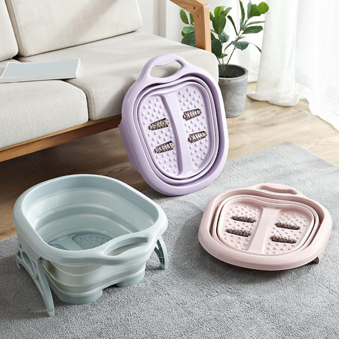 Folding Foot Tub Portable Foot Wash Tub Massage Bucket Travel Folding Bucket with 4 Massage Balls Bathing Feet portable 
