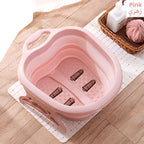 Folding Foot Tub Portable Foot Wash Tub Massage Bucket Travel Folding Bucket with 4 Massage Balls Bathing Feet violet Pink