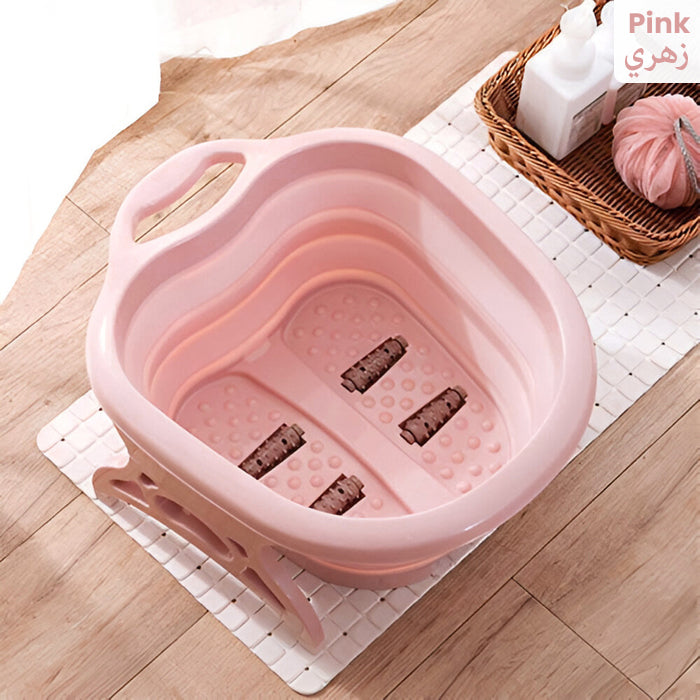 Folding Foot Tub Portable Foot Wash Tub Massage Bucket Travel Folding Bucket with 4 Massage Balls Bathing Feet violet Pink