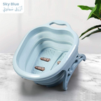 Folding Foot Tub Portable Foot Wash Tub Massage Bucket Travel Folding Bucket with 4 Massage Balls Bathing Feet violet sky blue
