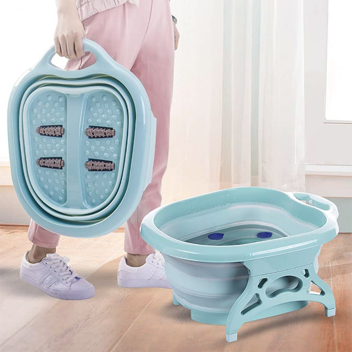 Folding Foot Tub Portable Foot Wash Tub Massage Bucket Travel Folding Bucket with 4 Massage Balls Bathing Feet violet unique design
