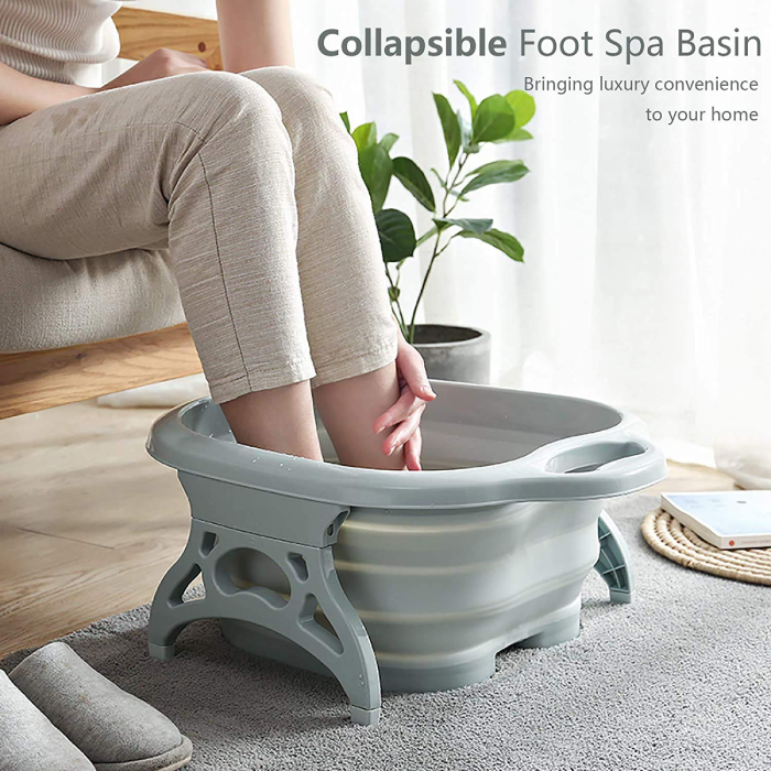 Folding Foot Tub Portable Foot Wash Tub Massage Bucket Travel Folding Bucket with 4 Massage Balls Foot spa basin
