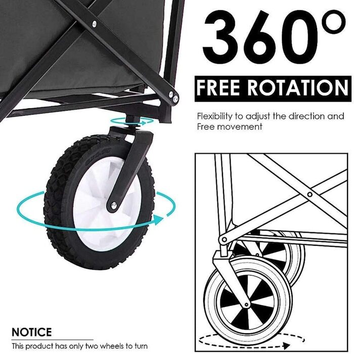 Folding Trolley Wagon Cart, Collapsible Trolley With Wheels With Removable Cover Bag 360 degree free rotation