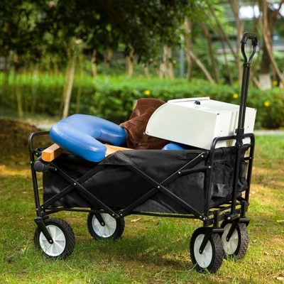 Folding Trolley Wagon Cart, Collapsible Trolley With Wheels With Removable Cover Bag Black