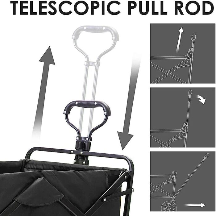 Folding Trolley Wagon Cart, Collapsible Trolley With Wheels With Removable Cover Bag telescopic pull road