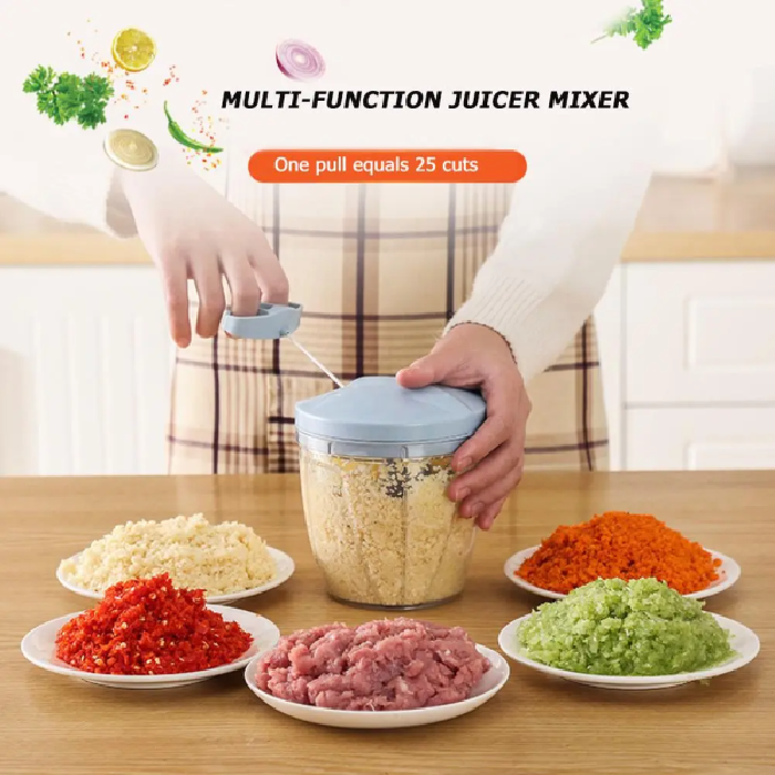 Food Chopper, Garlic Chopper with Container, Vegetable Kitchen Cutter, Pull String Hand Manual Food Processor Multi functional cutter