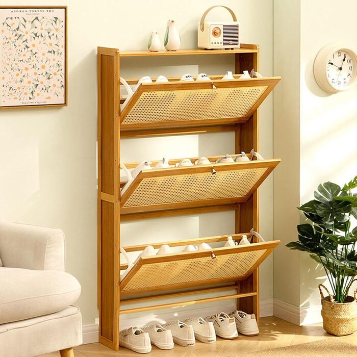 Freestanding Shoe Rack, Narrow Shoe Rack Organizer Shelves Flip Down Shoe rack