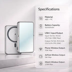 Green Lion Mirror Bank 10000mAh specs — USB-C PD 20W, 15W wireless, AirPods and iWatch charging – Homesouq Qatar 