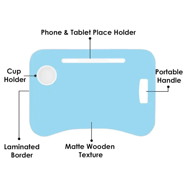 Laptop table for bed with phone holder and cup slot features shown clearly Homesouq Qatar