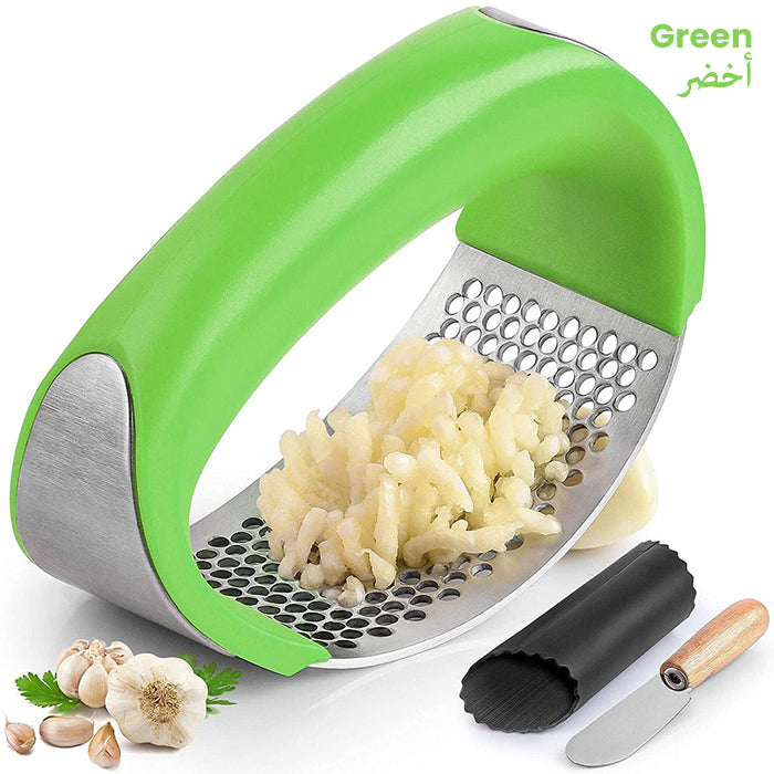 Garlic Press Stainless Steel - Premium Professional Grade Garlic Mincer Green