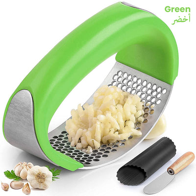 Garlic Press Stainless Steel - Premium Professional Grade Garlic Mincer Green