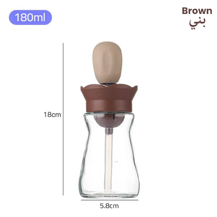 Glass Oil Dispenser Bottle With Silicone Brush 2 In 1 Bottle for Kitchen Cooking brown