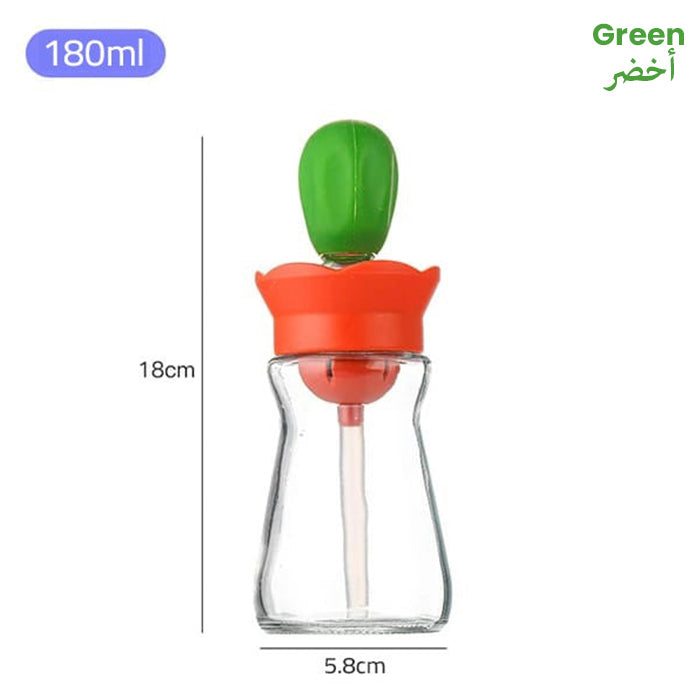 Glass Oil Dispenser Bottle With Silicone Brush 2 In 1 Bottle for Kitchen Cooking green