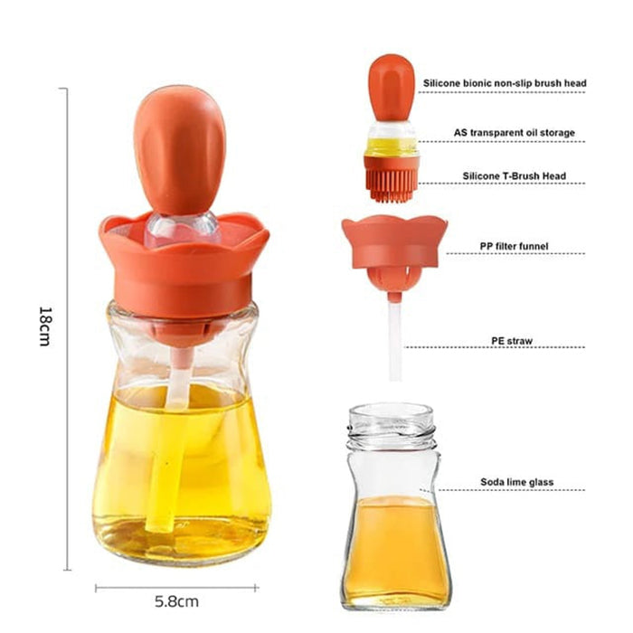 Glass Oil Dispenser Bottle With Silicone Brush 2 In 1 Bottle for Kitchen Cooking its dimensions
