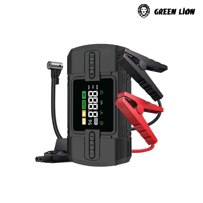 Green Lion 12V Jump Starter packs 12000mAh power, jump-starts up to 20 times, and supports 600–12000A current