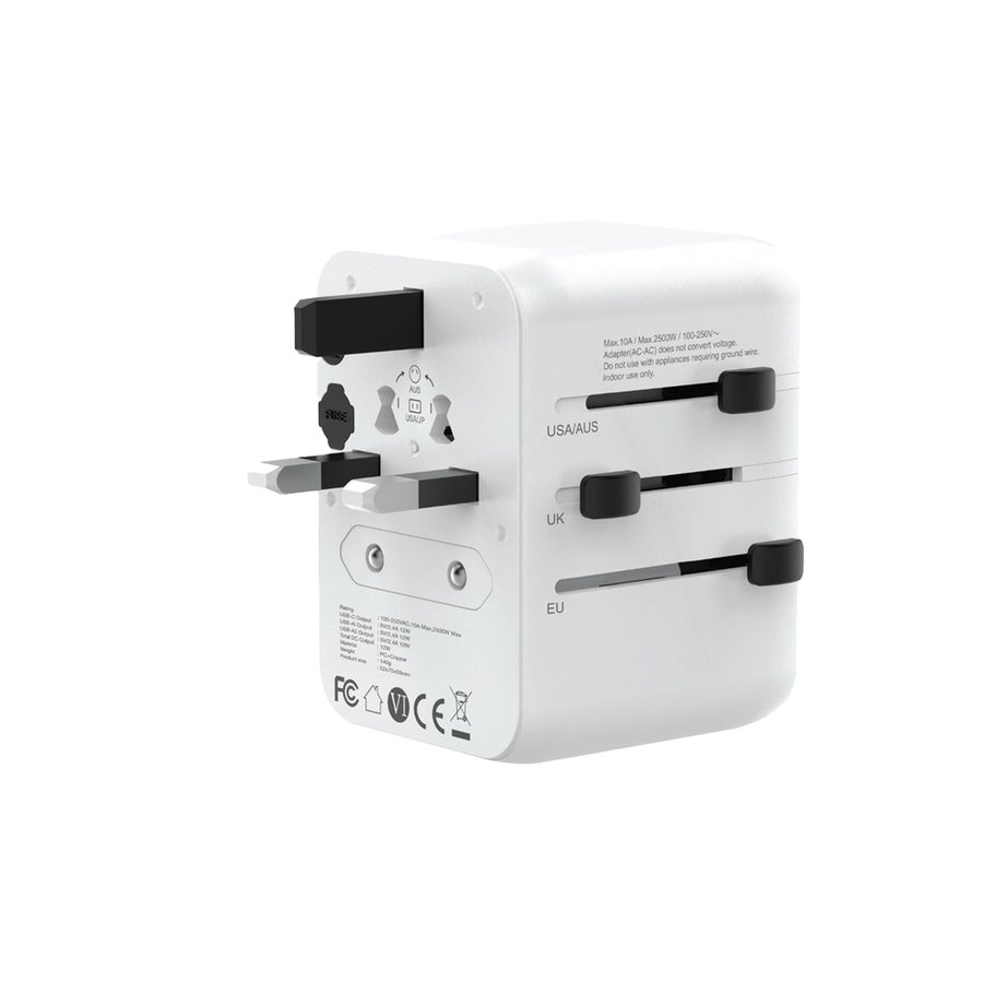 Green Lion 12W Universal Travel Adapter offers multiple ports, 12W output Short Circuit Protection
