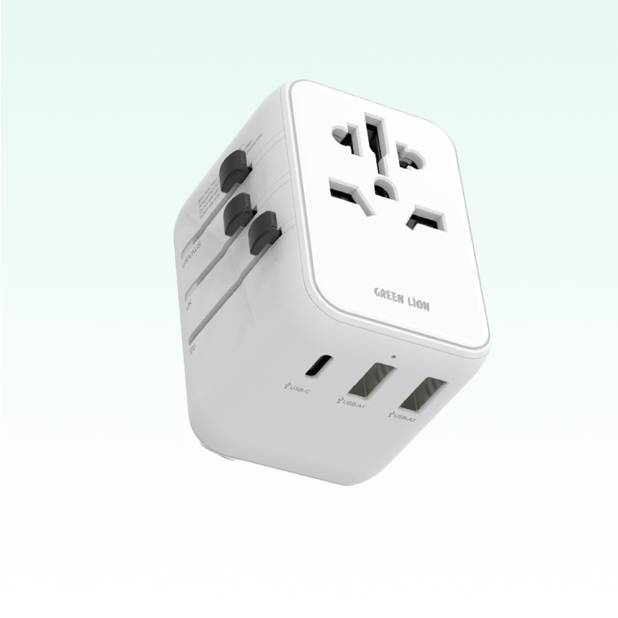 Green Lion 12W Universal Travel Adapter offers multiple ports, 12W output White
