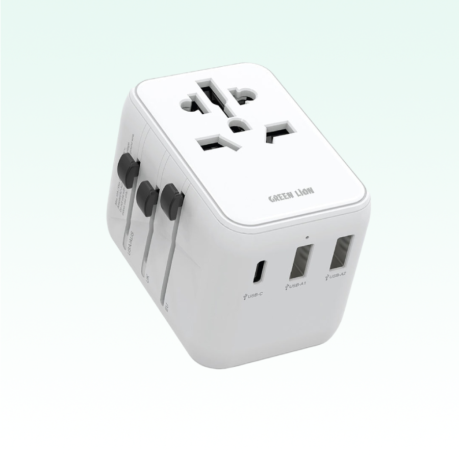 Green Lion 20W PD Universal Travel Adapter offers dual USB-A and USB-C ports White