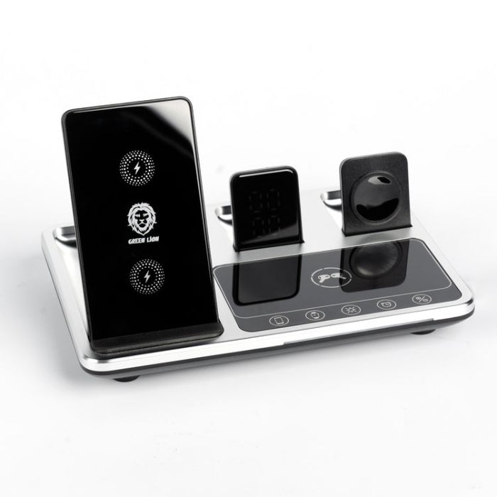 Green Lion 4-in-1 Wireless Charging Station 15W, Innovative Design Digital Clock