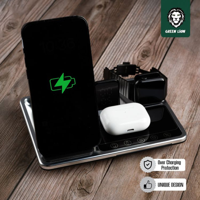 Green Lion 4-in-1 Wireless Charging Station 15W, Innovative Design One Touch Automatic Lift