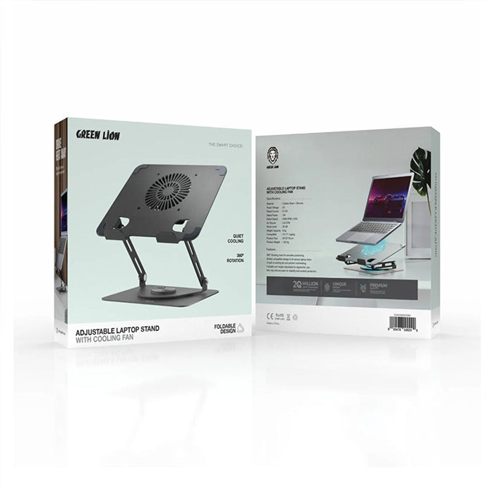 Green Lion Adjustable Laptop Stand With Cooling Fan Non Slip Silicone
