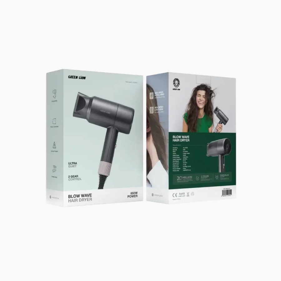 Green Lion Blow Wave Hair Dryer (850W) offers fast, quiet drying with 6 m/s airflow, 33–52°C heat Drying & Styling
