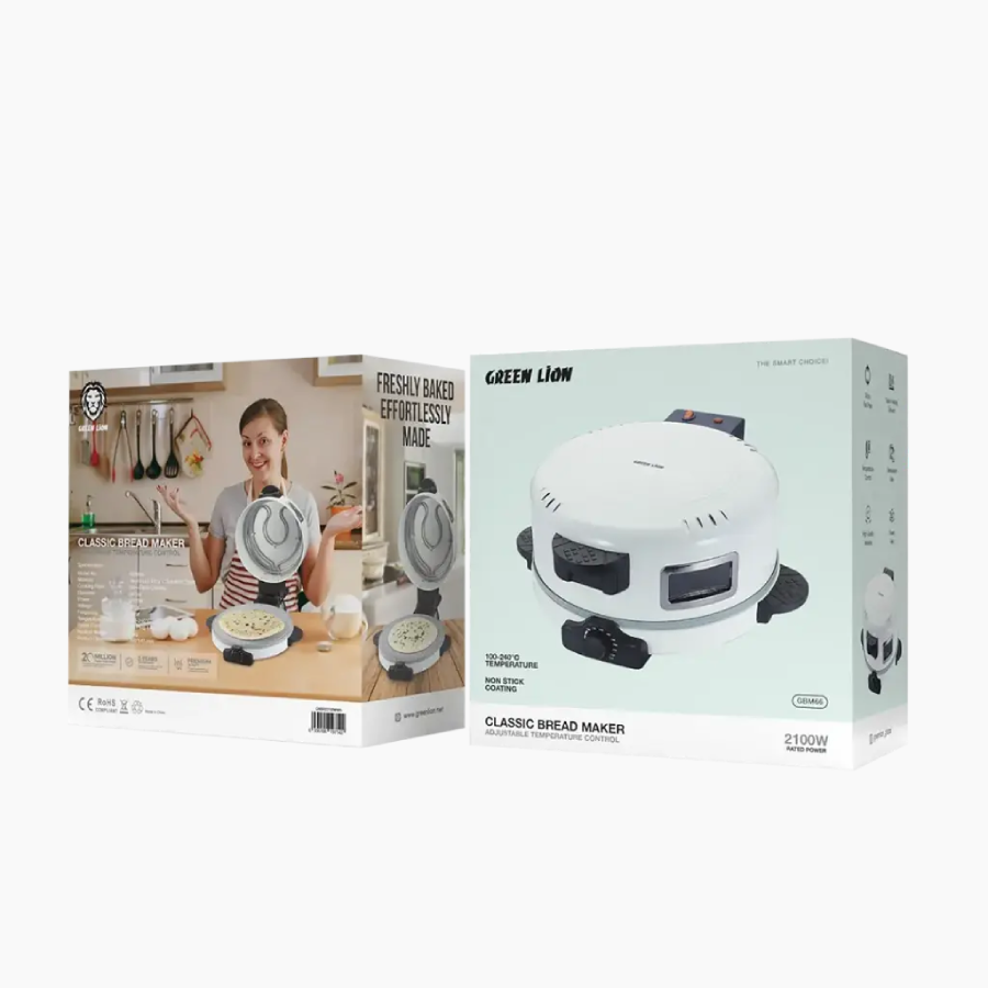 Green Lion Bread Maker with 2100W power, adjustable heat, non-stick plate, silent vent Non-Stick Coating
