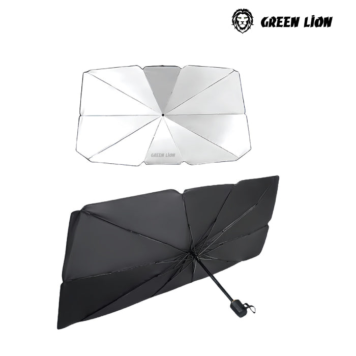 Green Lion Car Windshield Umbrella keeps your car cool by blocking sunlight and UV rays