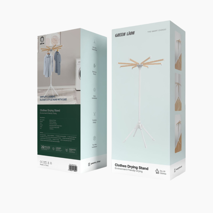 Green Lion Clothes Drying Stand is made of durable bamboo, holds up to 40 clothes Anti-slip Solid Feet
