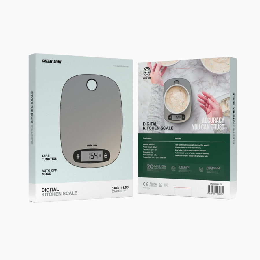 Green Lion Digital Kitchen Scale has a 5 kg capacity, made from ABS and stainless steel durable
