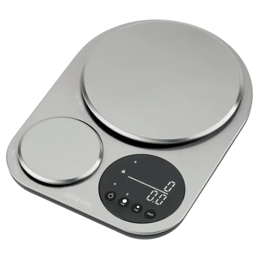 Green Lion Dual Kitchen Scale offers 5kg (1g) and 500g (0.1g) precision weighing with a stainless steel design Tare Function

