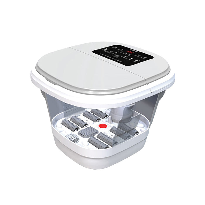 Green Lion Foldable Foot Bath Massager features an 8L capacity for deep soaking, a smart digital control panel